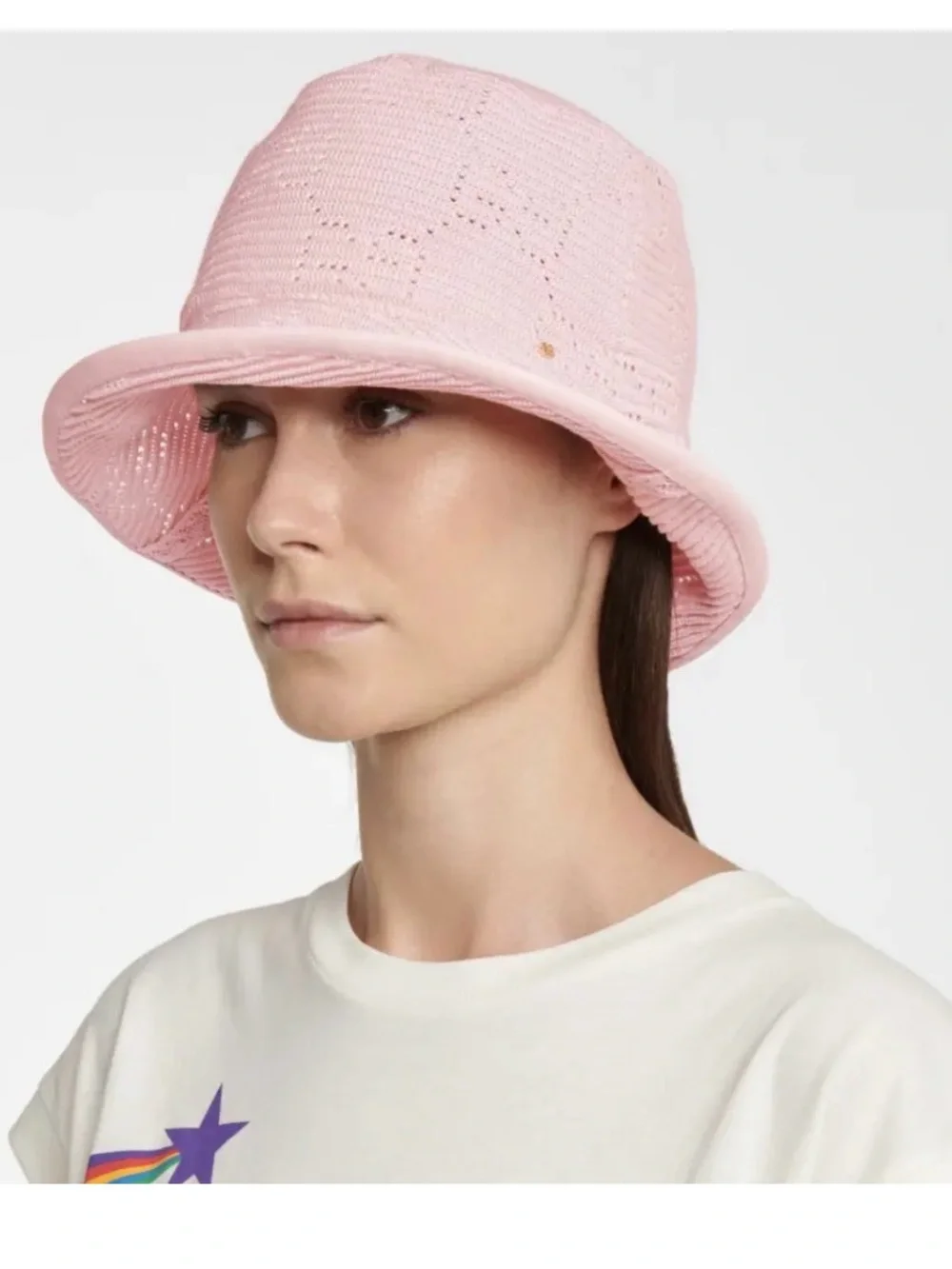 Gucci GG Pink $450 Malibu Crochet Cable Knit Bucket Hat XL NWOT - Picture 9 of 11